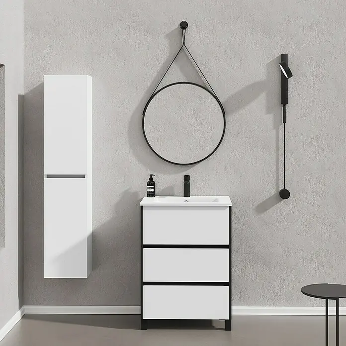 Conjunto de mueble de baño Africa - 60 cm, 3 piezas, Blanco/Negro, Mate - Foto ambiente