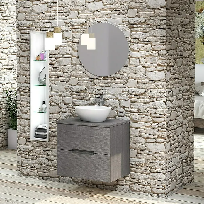 Conjunto de mueble de baño Loop Top - 60 cm, 4 piezas, Ceniza, Mate - Foto ambiente