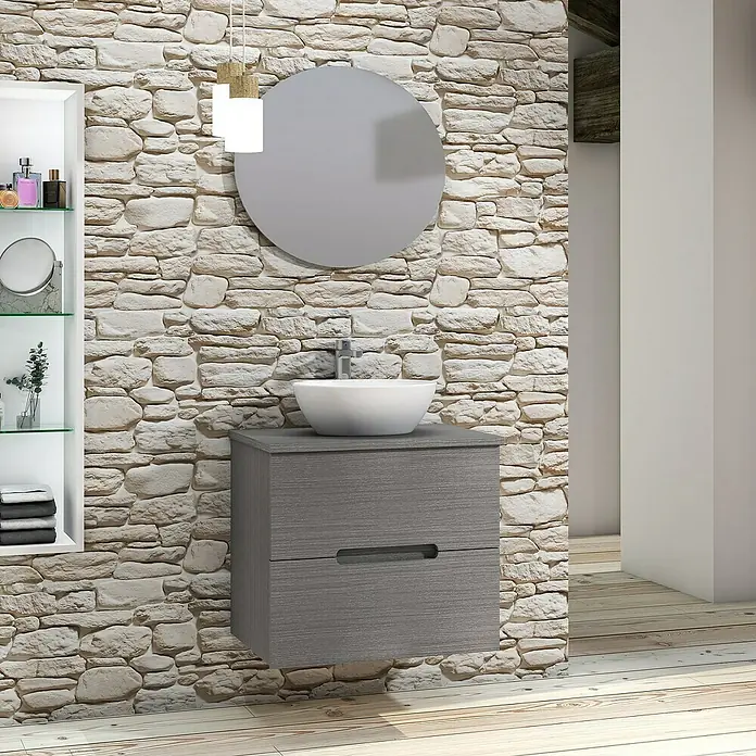 Conjunto de mueble de baño Loop Top - 60 cm, 4 piezas, Ceniza, Mate - Foto ambiente