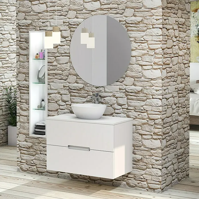 Conjunto de mueble de baño Loop Top - 80 cm, 4 piezas, Blanco, Mate - Foto ambiente