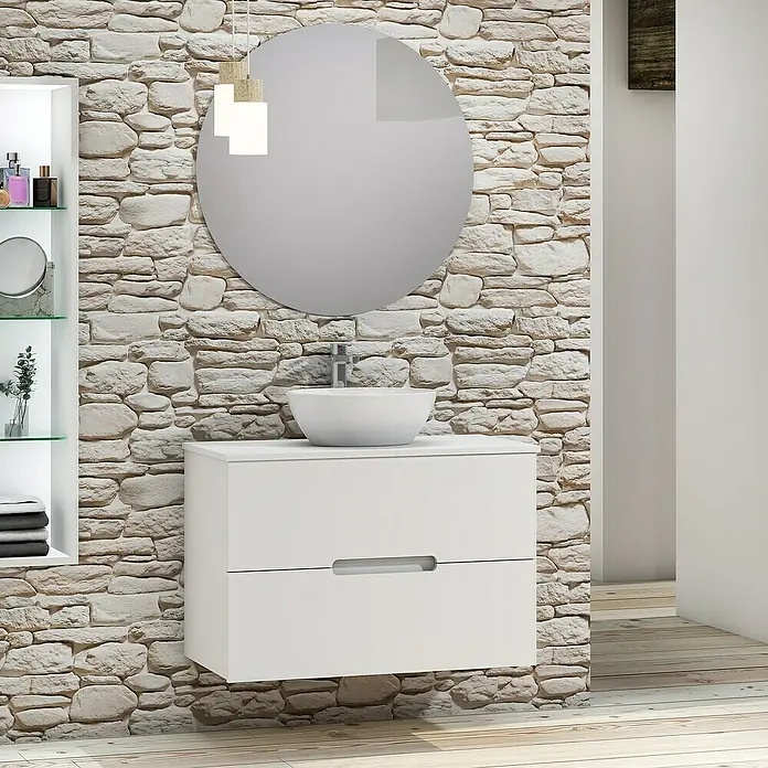 Conjunto de mueble de baño Loop Top - 80 cm, 4 piezas, Blanco, Mate - Foto ambiente
