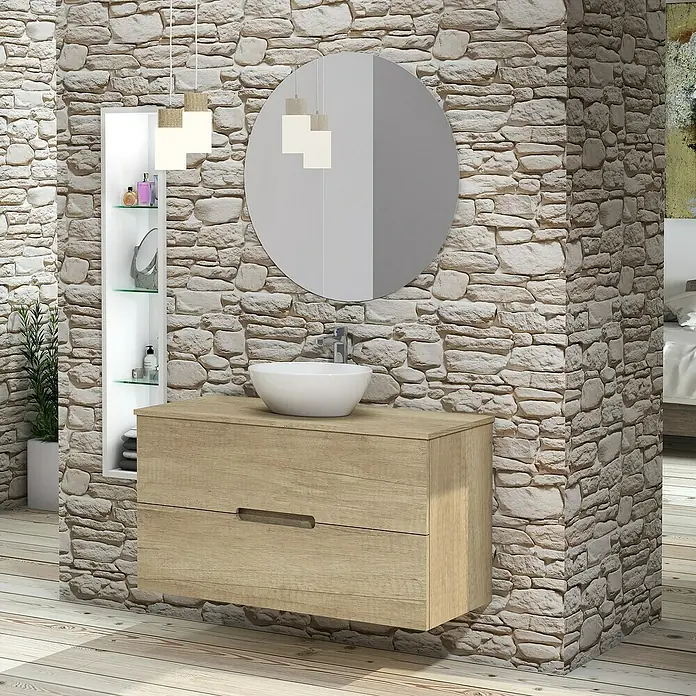 Conjunto de mueble de baño Loop Top - 100 cm, 4 piezas, Nature, Mate - Foto ambiente