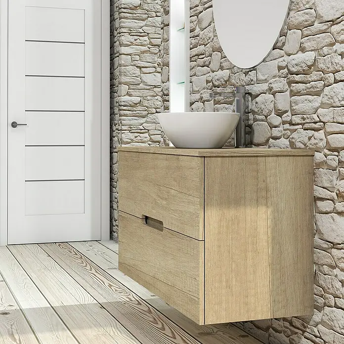 Conjunto de mueble de baño Loop Top - 100 cm, 4 piezas, Nature, Mate - Foto ambiente
