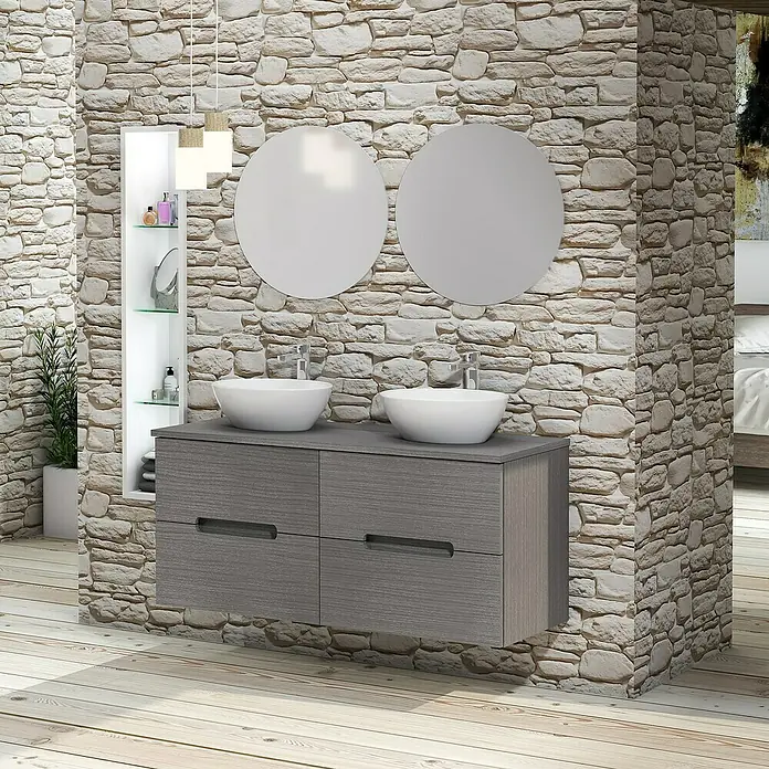 Conjunto de mueble de baño Loop Top - 120 cm, 6 piezas, Ceniza, Mate - Foto ambiente