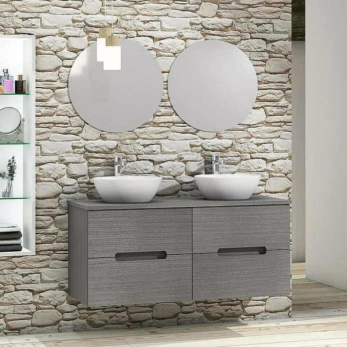 Conjunto de mueble de baño Loop Top - 120 cm, 6 piezas, Ceniza, Mate - Foto ambiente