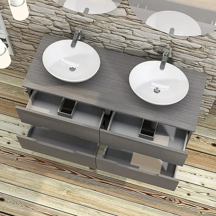 Conjunto de mueble de baño Loop Top - 120 cm, 6 piezas, Ceniza, Mate - Foto ambiente