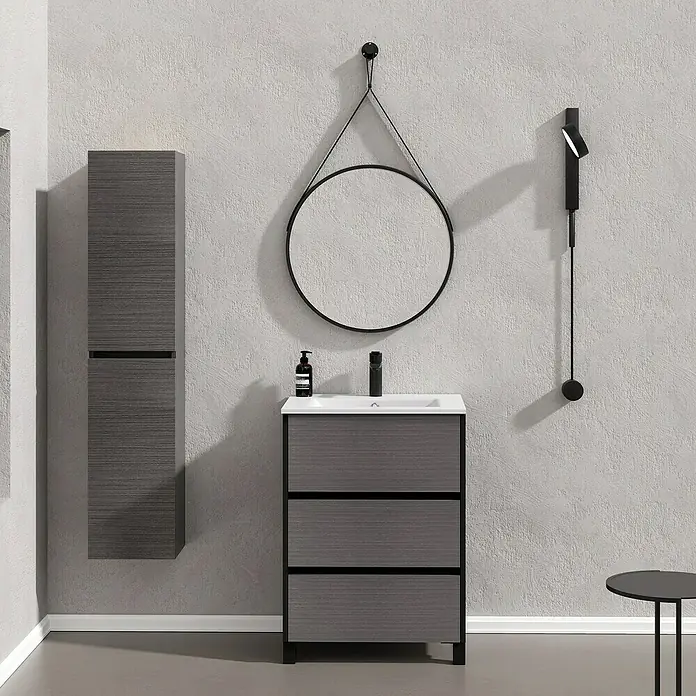 Conjunto de mueble de baño Africa - 60 cm, 3 piezas, Ceniza, Negro, Mate - Foto ambiente