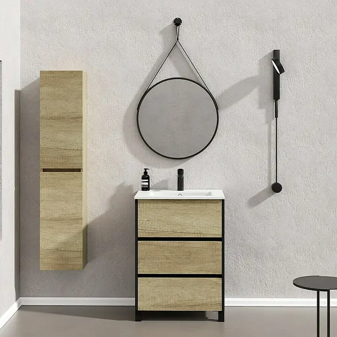 Conjunto de mueble de baño Africa - 60 cm, 3 piezas, Nature, Negro, Mate - Foto ambiente
