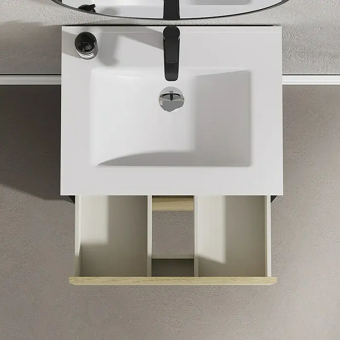 Conjunto de mueble de baño Africa - 60 cm, 3 piezas, Nature, Negro, Mate - Vista descendente