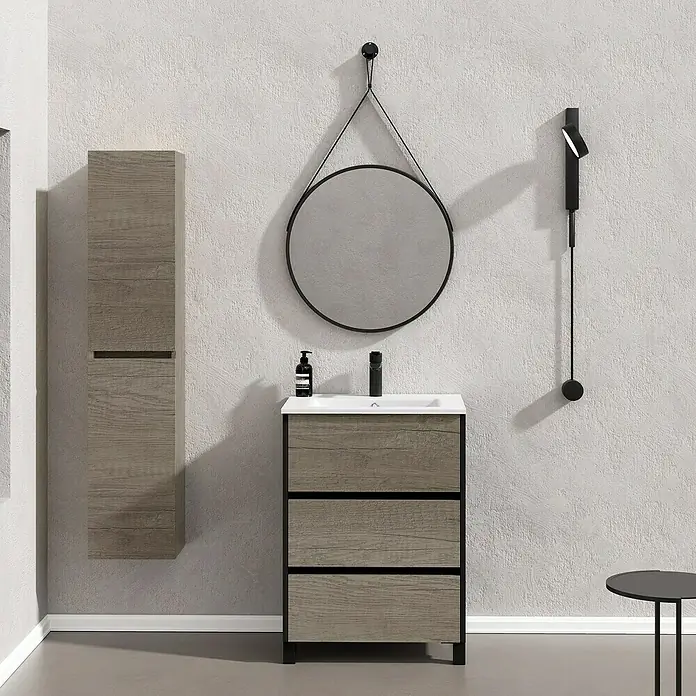 Conjunto de mueble de baño Africa - 60 cm, 3 piezas, Nebraska, Negro, Mate - Foto ambiente