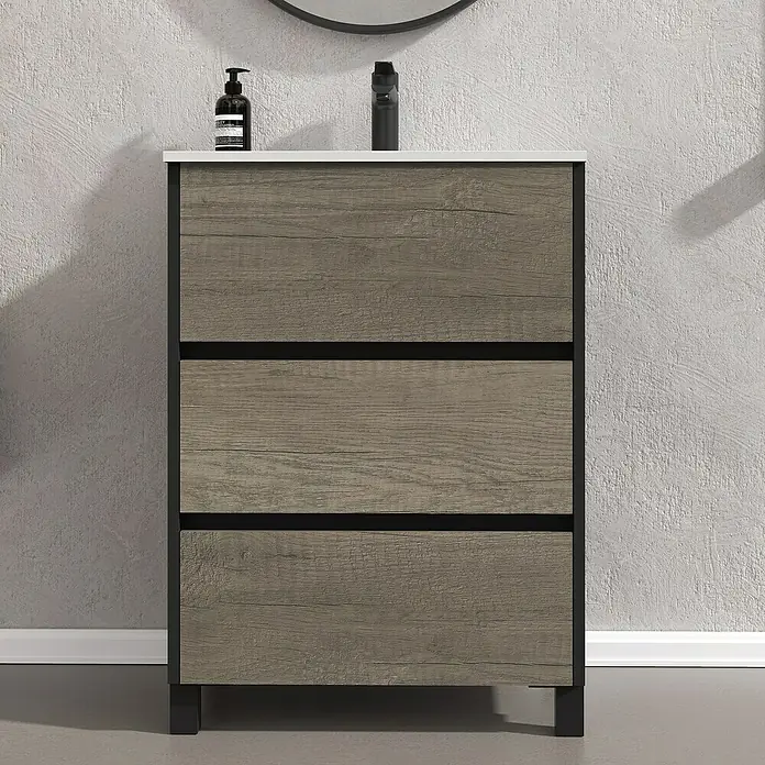 Conjunto de mueble de baño Africa - 60 cm, 3 piezas, Nebraska, Negro, Mate - Foto ambiente
