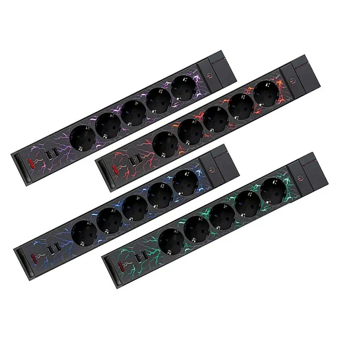 Steckdosenleiste - Anzahl Steckdosen Schuko: 5 Stk., Schwarz, 1,4 m, 2 USB-Anschlüsse - Ansicht von oben