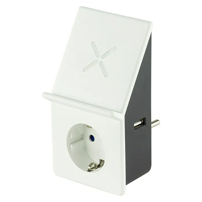 REV USB-Ladegerät - Weiß, 1 x Schukostecker (Typ F) - Diagonale Ansicht