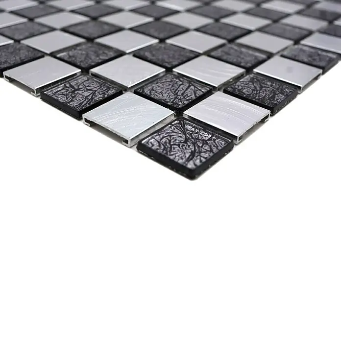 Mozaïektegel vierkant glas Mix XAM A451 - 32,7 x 30,2 cm, Zwart/Zilver, Mat - Close-up