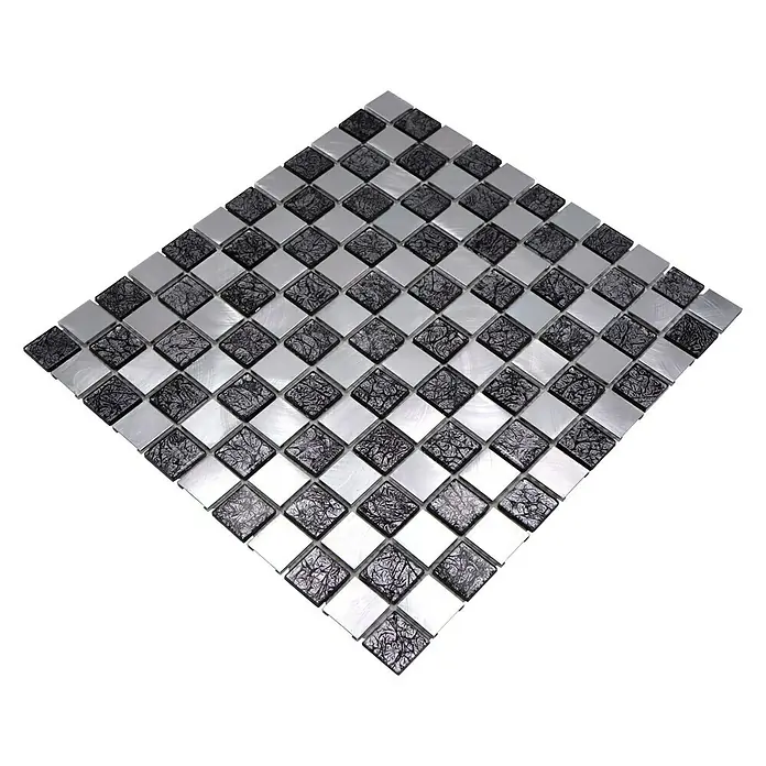 Mozaïektegel vierkant glas Mix XAM A451 - 32,7 x 30,2 cm, Zwart/Zilver, Mat - Top-down weergave
