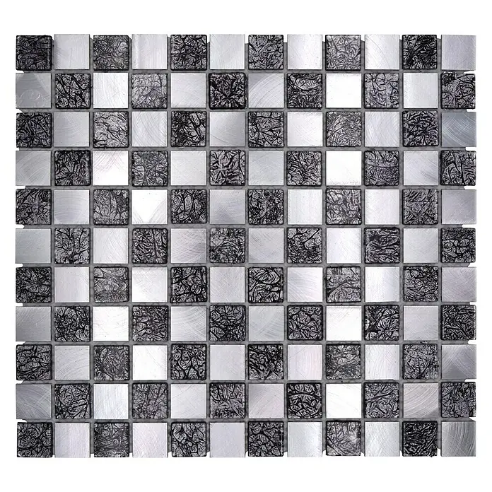 Mozaïektegel vierkant glas Mix XAM A451 - 32,7 x 30,2 cm, Zwart/Zilver, Mat - Bovenaanzicht