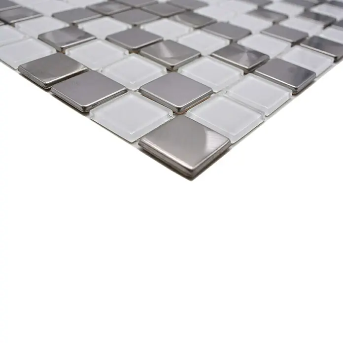 Mozaïektegel vierkant glas Mix XAM A441 - 32,7 x 30,2 cm, Wit, Glanzend - Close-up