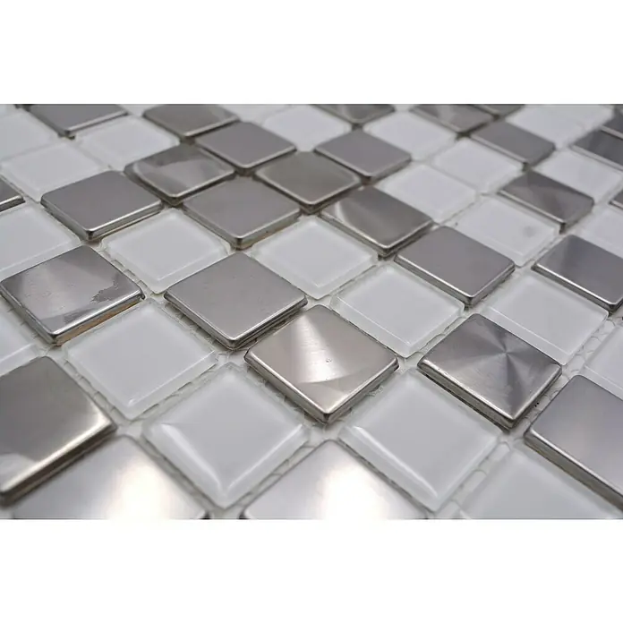 Mozaïektegel vierkant glas Mix XAM A441 - 32,7 x 30,2 cm, Wit, Glanzend - Close-up