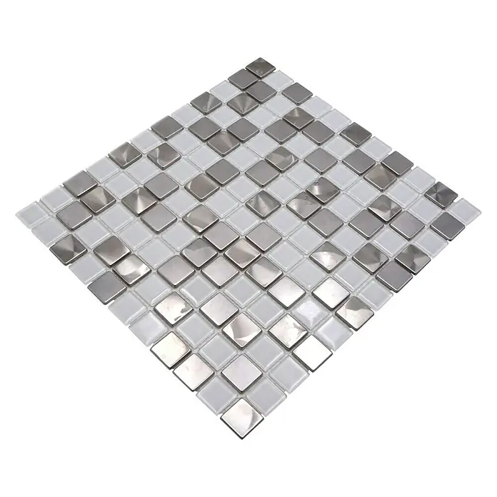 Mozaïektegel vierkant glas Mix XAM A441 - 32,7 x 30,2 cm, Wit, Glanzend - Top-down weergave