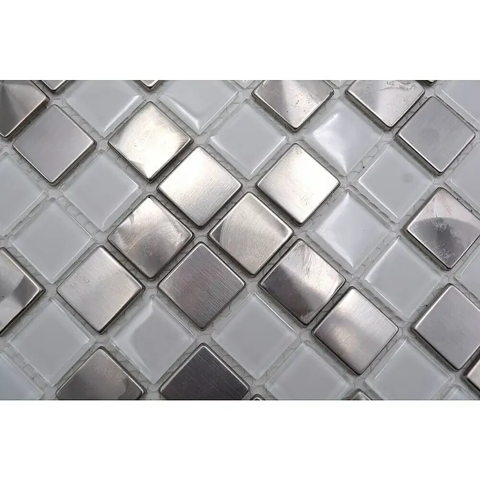 Mozaïektegel vierkant glas Mix XAM A441 - 32,7 x 30,2 cm, Wit, Glanzend - Close-up