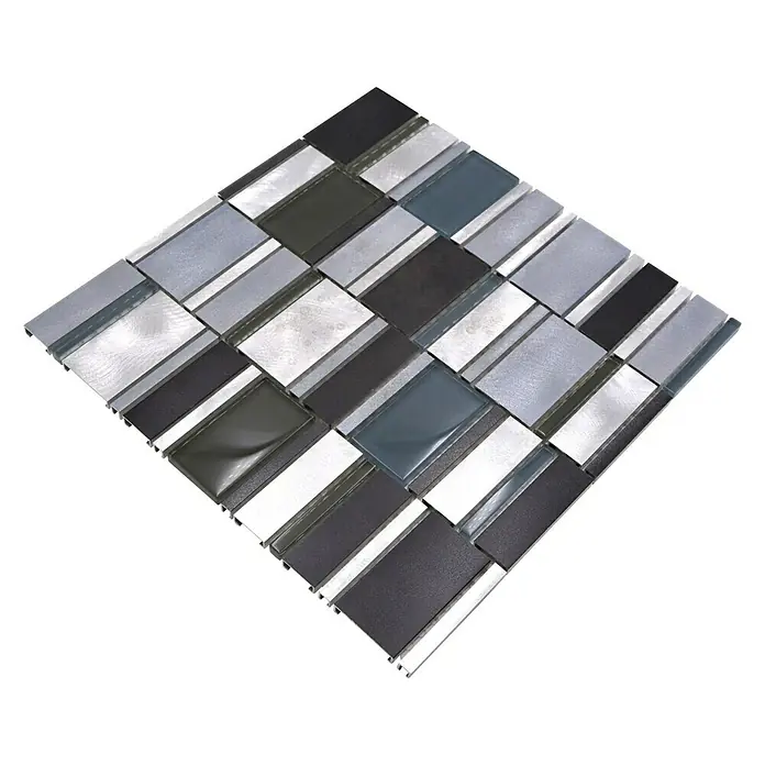 Mozaïektegel glas Mix XAM A821 - 30,1 x 30,1 cm, Aluminium/crystal/blauw, Mat - Top-down weergave