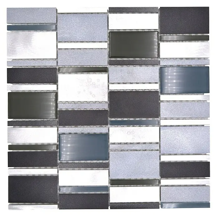 Mozaïektegel glas Mix XAM A821 - 30,1 x 30,1 cm, Aluminium/crystal/blauw, Mat - Bovenaanzicht