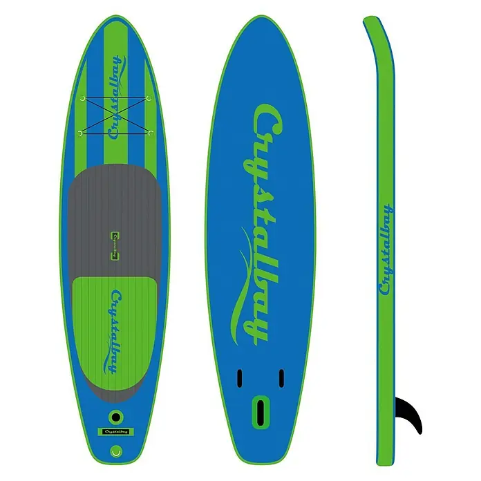 Crystalbay SUP-Board 285 Stripes - L x B x H: 285 x 71 x 12 cm, Nutzlast: 90 kg, Aufblasbar, Blau/Grau/Grün - Vorderansicht
