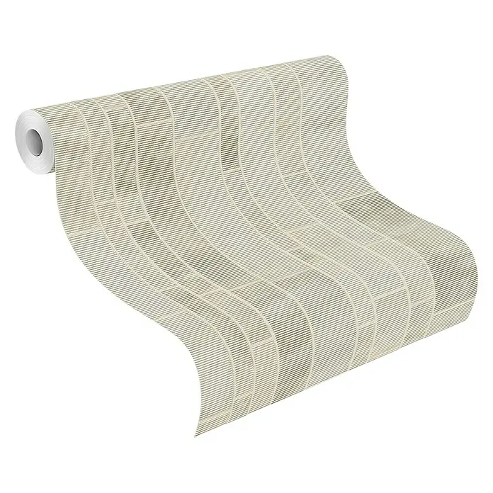 Rasch Factory 4 Vliestapete Fliesen - Creme, Fliesenoptik, 10,05 x 0,53 m - Diagonale Ansicht