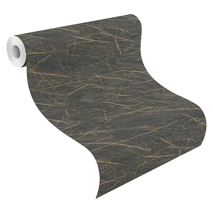 Rasch Factory 4 Vliestapete Marmor - Schwarz, Steinoptik, 10,05 x 0,53 m - Diagonale Ansicht
