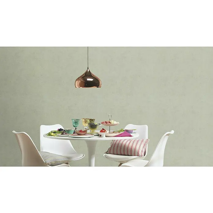 Rasch Kimono Vliestapete - Hellgrün, Uni, 10,05 x 0,53 m - Stimmungsaufnahme