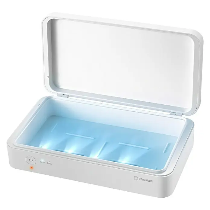 Ledvance Desinfektionsbox UVC LED - Weiß, 21,9 x 12,6 x 6,3 cm, USB-Anschluss - Diagonale Ansicht