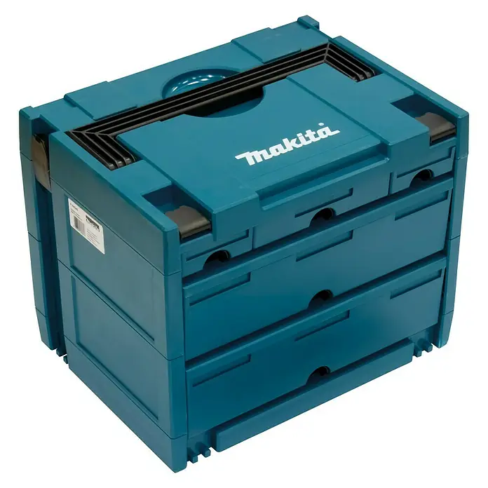 Makita Schubladenkoffer Makstor 4.5 - Ohne Werkzeug, L x B x H: 395 x 295 x 320 mm, Makita Makpac Systemkoffer Gr. 4 - Diagonale Ansicht