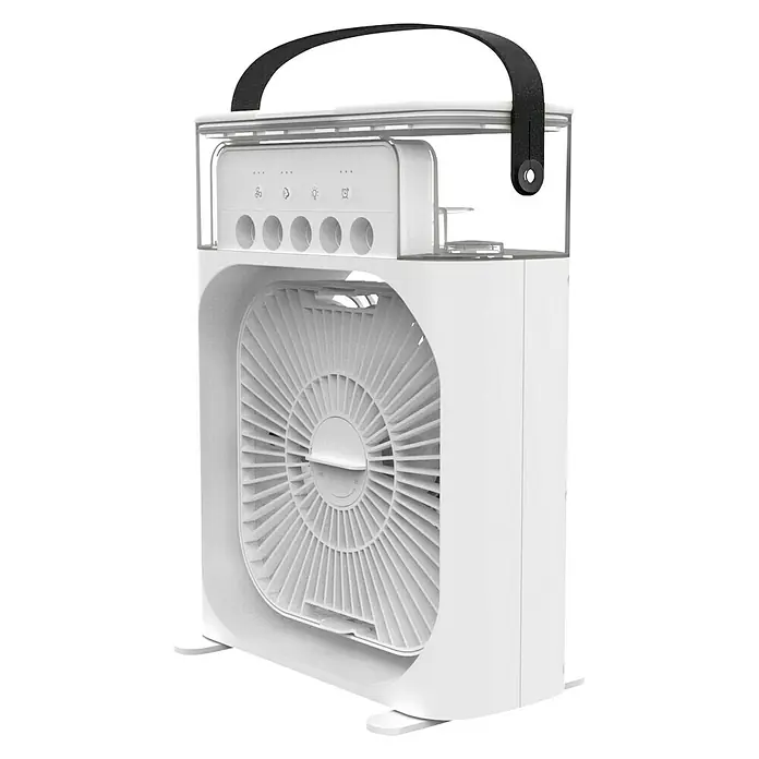 Proklima Tischventilator mit Luftbefeuchtung - USB 2.0-Anschluss, Weiß, 9 x 21 x 26 cm - Diagonale Ansicht