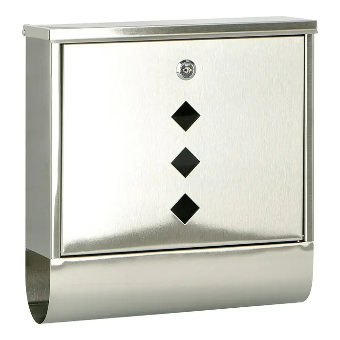 Burg-Wächter Briefkasten Square 6200 Ni - Edelstahl, L x B x H: 90 x 305 x 310 mm - Diagonale Ansicht