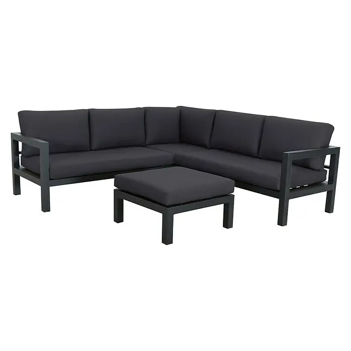 Loungeset Marseille - Gepoedercoat aluminium frame, Olefin kussens, zwart/antraciet - Vooraanzicht