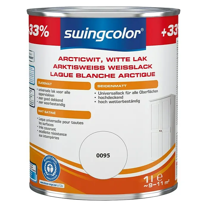 swingcolor Witte lak Arcticwit 0095 - Wit, 1 l, Zijdemat - Vooraanzicht