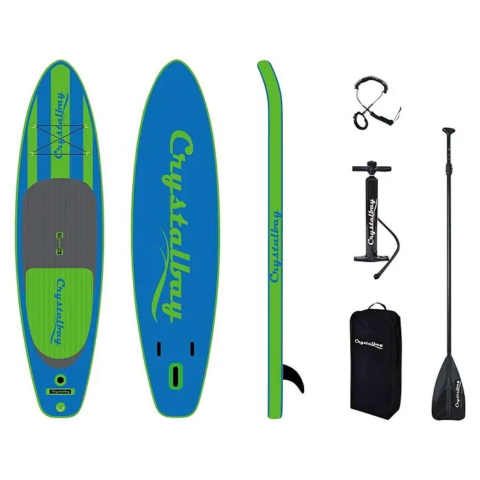 Crystalbay SUP-Board 285 Stripes - L x B x H: 285 x 71 x 12 cm, Nutzlast: 90 kg, Aufblasbar, Blau/Grau/Grün - Draufsicht