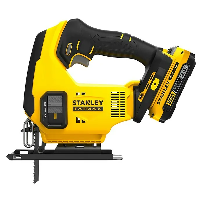 Stanley FatMax Sierra de calar de batería SFMCS600D1K-QW - 18 V, Iones de litio, 1 batería, 2 Ah, Número de carreras marcha en vacío: 0 - 2.500 carreras/min - Vista de perfil izquierdo