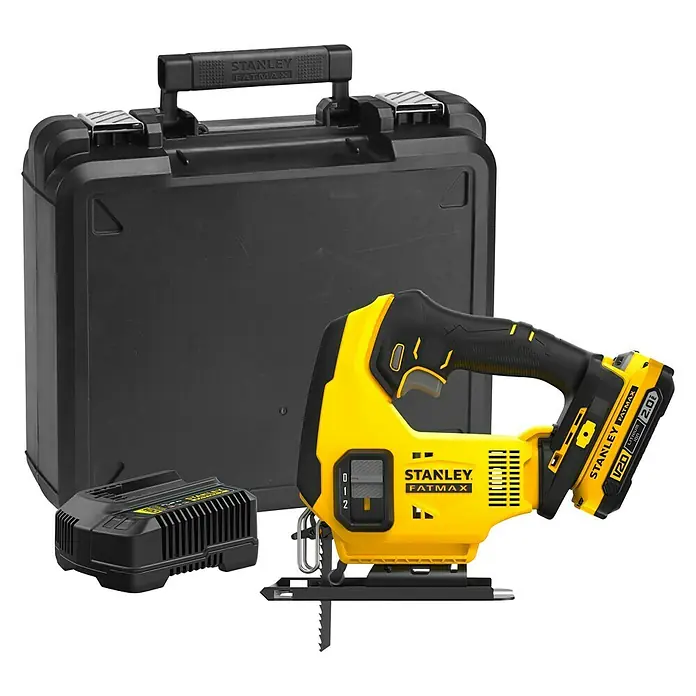 Stanley FatMax Sierra de calar de batería SFMCS600D1K-QW - 18 V, Iones de litio, 1 batería, 2 Ah, Número de carreras marcha en vacío: 0 - 2.500 carreras/min - Vista angular