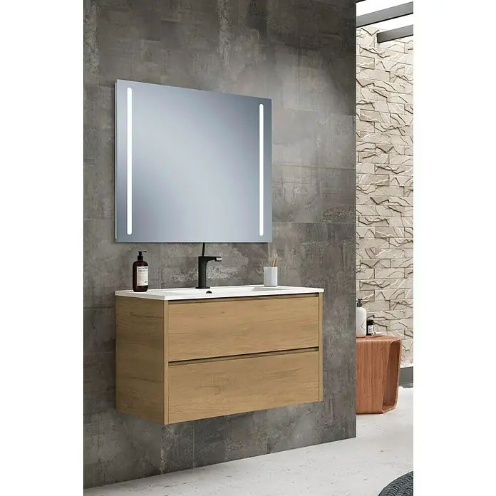 Mueble de lavabo Iris 2C - L x An x Al: 45 x 80 x 50 cm, Nogal - Foto ambiente
