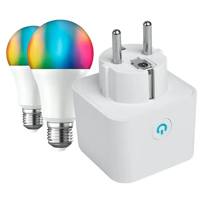 Bombilla LED inteligente pack + enchufe - E27, Color de luz: Blanco frío, Redonda - Vista angular