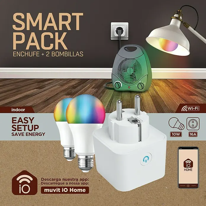 Bombilla LED inteligente pack + enchufe - E27, Color de luz: Blanco frío, Redonda