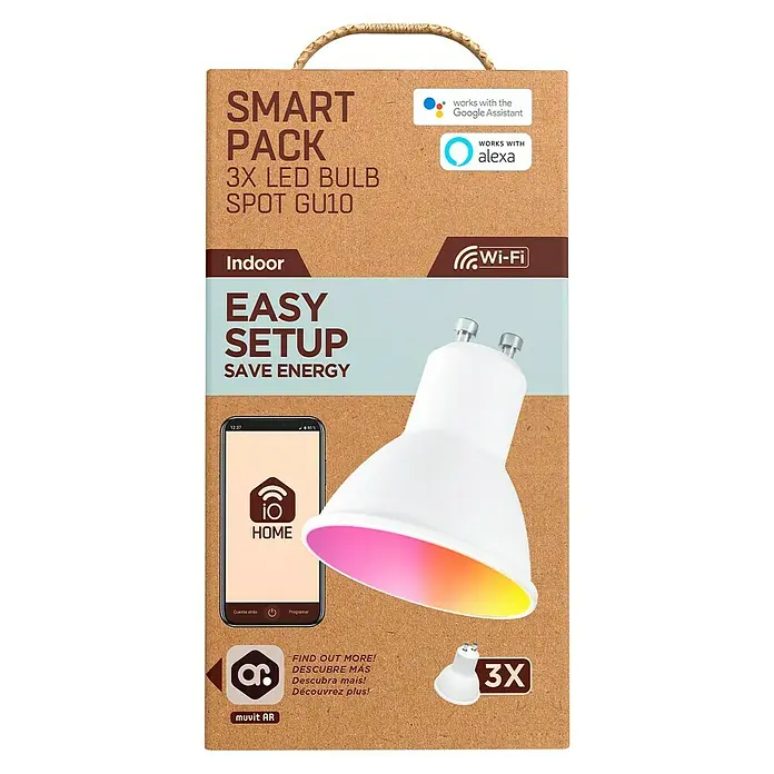 Muvit iO Bombilla LED inteligente Pack 3 - 3 uds., Color de luz: RGB, Capacidad de atenuación: Intensidad regulable, Redonda - Vista frontal