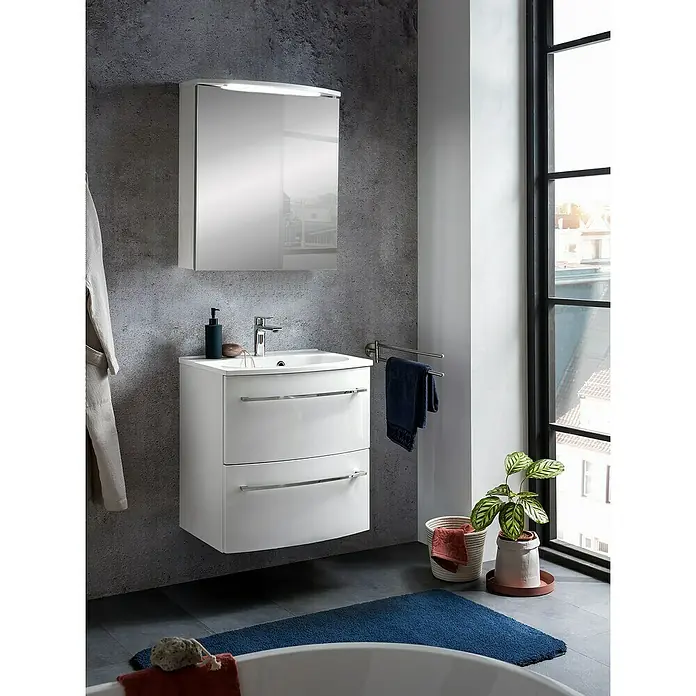 Camargue Swing LED-Spiegelschrank - B x H: 60 x 70,5 cm, Anschlag: Links, Mit Beleuchtung, Spanplatte, Weiß - Stimmungsaufnahme