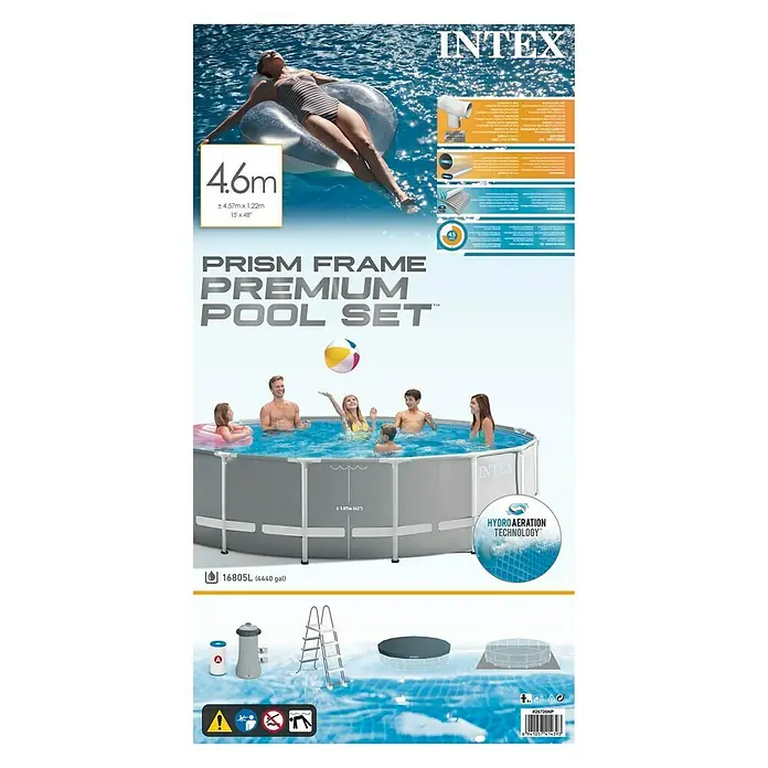 Intex Set bazen s priborom Frame Pool - Ø x V: 457 x 122 cm, 16.805 l, Sive boje - Pogled sprijeda