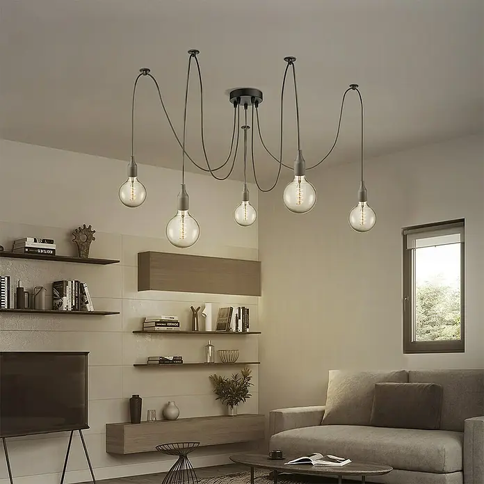 Home Sweet Home Plafondhouder voor lamp - 5 voudig, Zwart, Metaal - Sfeeropname