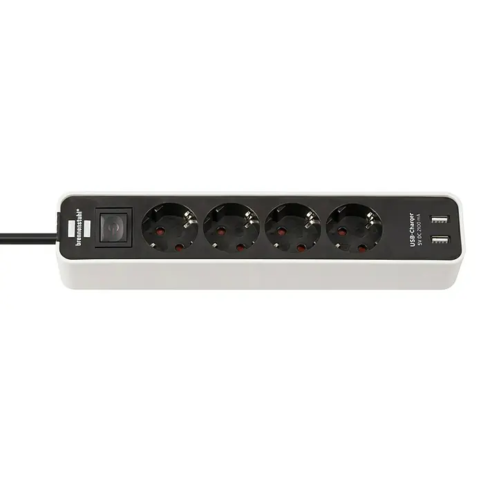 Brennenstuhl Steckdosenleiste Ecolor - 4-fach, Schwarz/Weiß, Kabellänge: 1,5 m, 3.500 W, 2 USB-Anschlüsse - Ansicht von oben