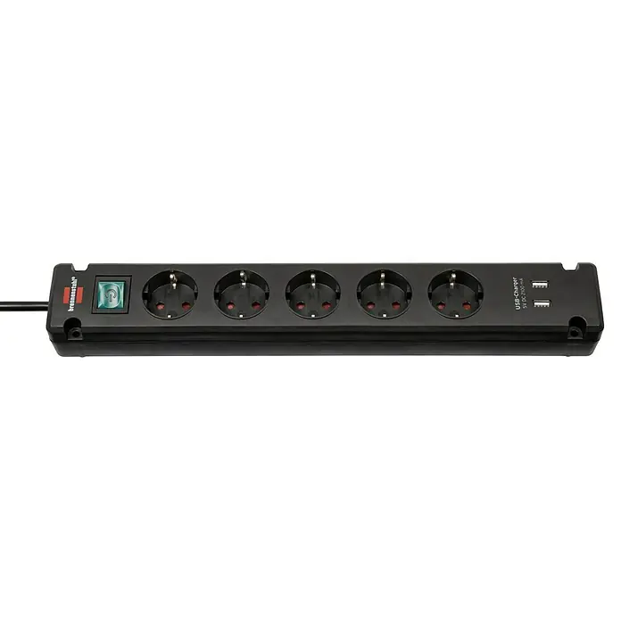 Brennenstuhl Steckdosenleiste Bremounta - 5-fach, Schwarz, Kabellänge: 3 m, 3.500 W, 2 USB-Anschlüsse - Ansicht von oben