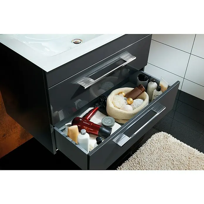 Camargue Stella Waschtischunterschrank - 79,4 x 48,9 x 55 cm, 2 Schubkästen, Ohne Beleuchtung, Grafit - Stimmungsaufnahme