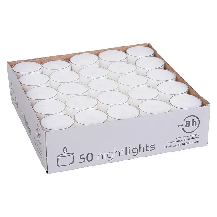 Teelichter Nightlights - 50 Stk., Weiß - Diagonale Ansicht